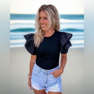 Black Ruffled Sleeve Bodysuit